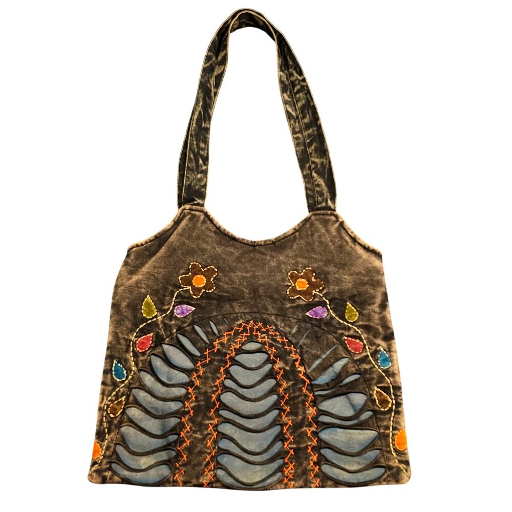 Earth Divas Bag Tote Boho Hippie Festival Retro 70s Floral Canvas Handmade Purse